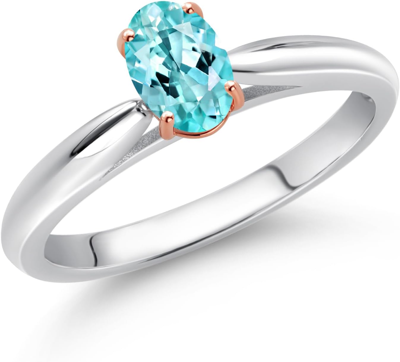 Gem Stone King 925 Sterling Silver and 10K Rose Gold Prongs Blue Apatite Solitaire Engagement Ring For Women (0.52 Cttw, Oval 6X4MM, Gemstone Birthstone)