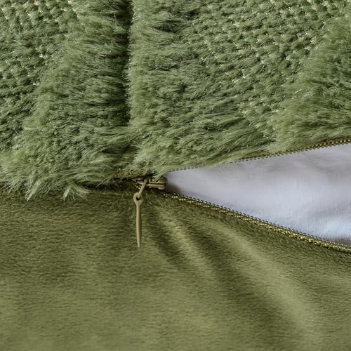 Image of Volcanics Pack of 2 Faux Wool Throw Pillow Covers 20x20 Inches Decorative Farmhouse Velvet Couch Pillow Case Soft Plush Square Boho Cushion Pillowcase, Olive Green