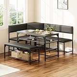 Concho Kitchen Breakfast Nook Table Set with Soft Seat, Corner Dining Table Set for 4-6 People, Dining Room Sets for 4, Space Saving Kitchen Booth Seating with Table for Small Space, Deep Grey