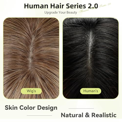 Image of RSY 14 Inch Ombre Brown mixed Blonde Straight and Layered Real Human Hair Wigs for Women with Bangs