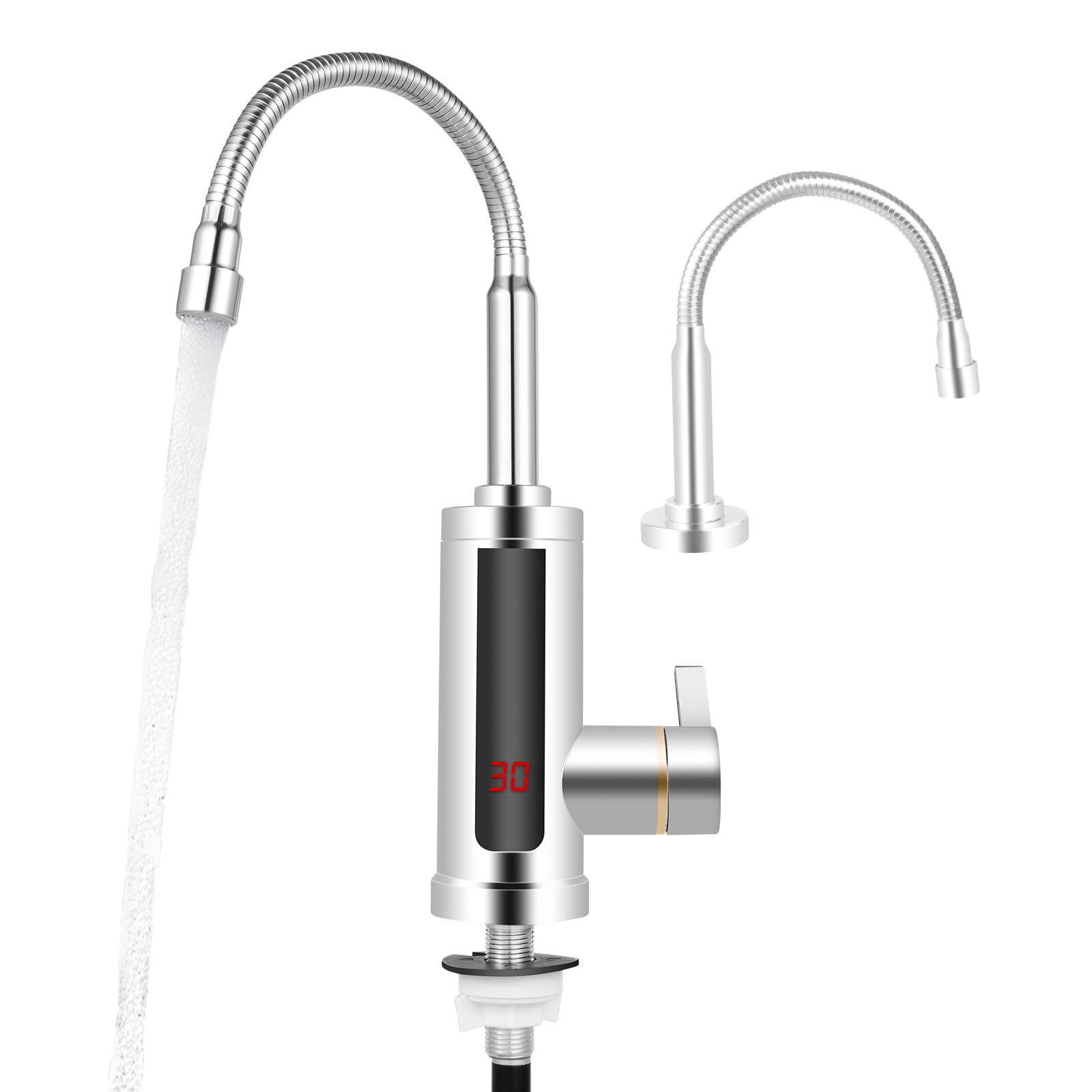 Riscaldatore Acqua Istantaneo, Scalda Acqua da 220 V, Rubinetto Elettrico da 3000 Watt, Colore Argento, Rubinetto da Cucina con Scaldabagno Istantaneo, Girevole a 360°, per Cucina, Giardino