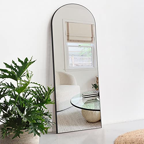 Image of PexFix Arched Full Length Mirror Arched Wall Mirror Floor Mirror with Stand Contemporary Full Length Mirror with Black Wood Frame,60''x20'' (USAM019)