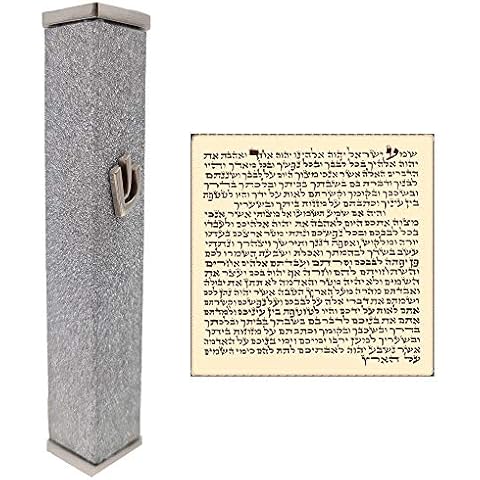 TALISMAN4U Sparkling Silver Aluminum Jewish MEZUZAH CASE with Scroll 3D Metal Shin Classic Israel Judaica Door Mezuza Cover (10 cm / 4 Inch) Cover