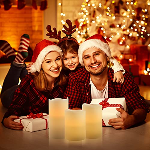 Image of VETOUR Battery Operated Flameless Candles: Remote Control LED Electric Set of 3 H4 inch5 inch6 inchD3.15 inch Ivory Real Wax Pillar Flickering Candle with Timer Home Halloween Christmas Gift Deco