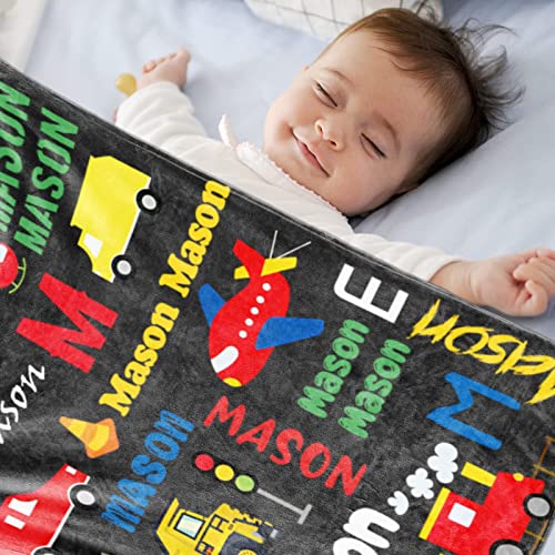 Image of Personalized Blanket with Name for Boys Car Transport Custom Name Blanket