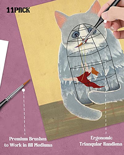 11Pcs Fine Detail Paint Brush Miniature Painting Brushes Kit Mini Paints Brush Set For Acrylic, Watercolor, Oil, Face, Nail, Scale Model Painting, Line Drawing(Black) #TOP3