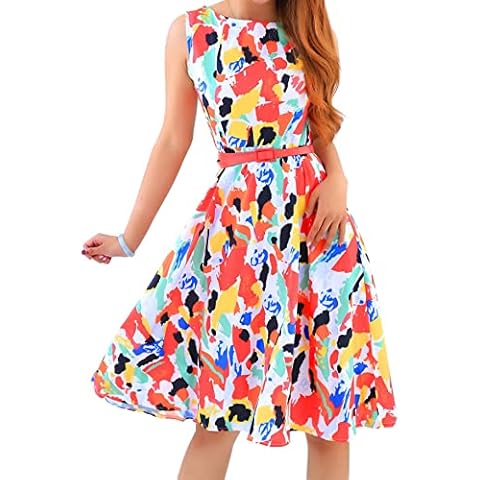 YMING Floral Cocktail Dress with Belt Cover