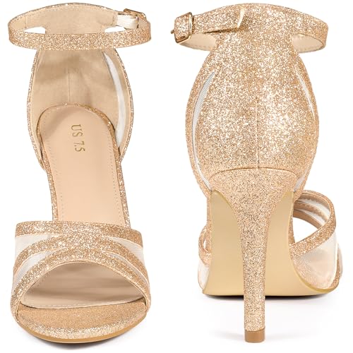 Image of Allegra K Women's Glitter Ankle Strap Stiletto Heels Sandals