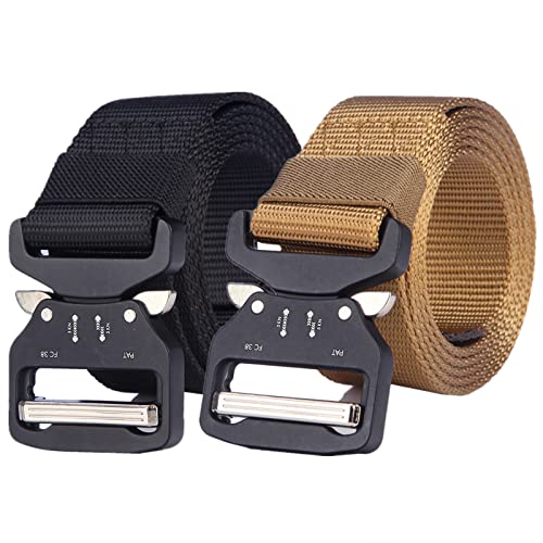Belts for men Braided Belt,Tactical Belt, Men Military Rigger Work Tool Belts with Quick Release Metal Buckle, 2 Pcs