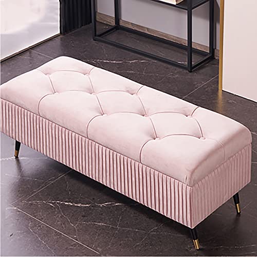LJCM Velours Pouf Coffre De Rangement Banc,Luxueux Banc De Rangement Fin du Lit Rembourrés Banc,Moderne Banc De Chambre Banc D'entrée Ottoman avec Rangement-Rose 90x45x45cm(35x18x18inch) irx95-015 Cover