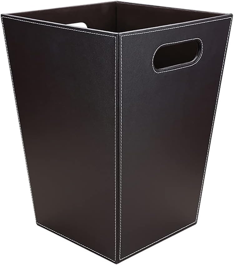 KINGFOM™ Classic Leather Waste Bin, Creative Waste Paper Basket, Storage Bin for Office, Home and High Class Hotel (Brown- Tabby (Square))
