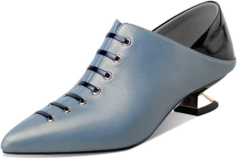 TinaCus Women's Handmade Genuine Leather Unique Low Chunky Heel Pointed Toe Side Zip Up Assorted Color Pump Shoes