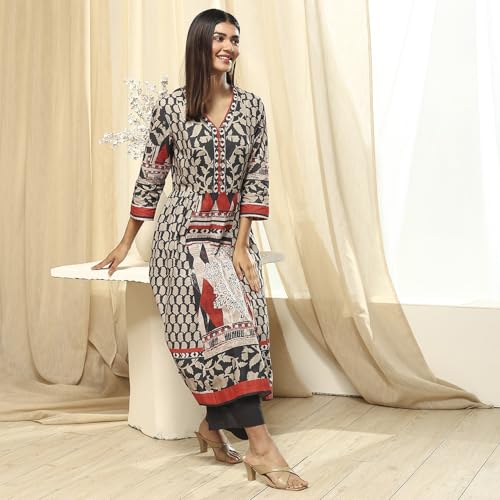 Image of BIBA Women Cotton A Line Printed Suit Set