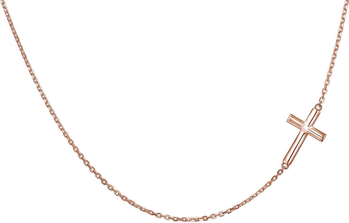 DAOCHONG S925 Sterling Silver Jewelry Sideways Cross Choker Necklace 14 inches to 18 inches
