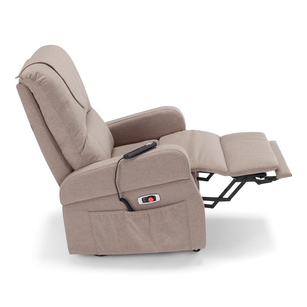 Poltrona Relax Elettrica Dubai 4 Motori 2 + 2, per anziani e disabili, 4 ruote, sistema reclinazione e alzapersona, funzione guida, batteria con 172 minuti di autonomia, tessuto idrorepellente