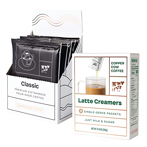 Copper Cow Coffee Premium Vietnamese Coffee: Single-Serve Classic Lattes (8 Lattes, Includes: 8 Coffees & 8 Milk Creamers) #TOP1