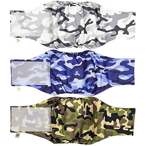 PET MAGASIN Washable Belly Wrap Diapers (3-Pack) for Male Dogs (CAMO, M) Cover