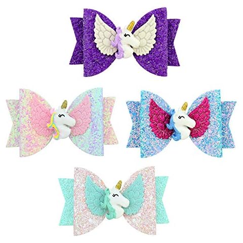 4Pcs Sequins Color Hair Clips Unicorn Bow Barrette Shining Glitter Headwear Hairpin Party Accessories for Toddlers Girls Women Cover