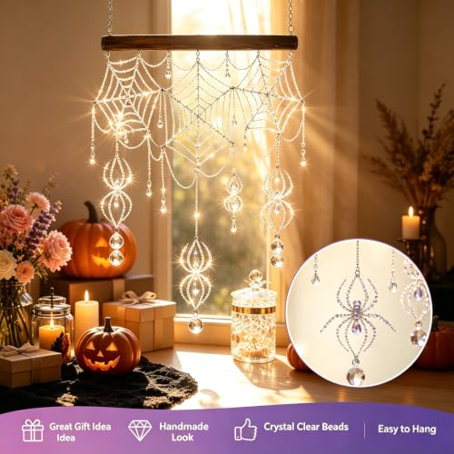 Halloween DIY Crystal Spider Web Suncatcher Kit, Gothic Beaded Spider Wall Hanging Craft Kit, Hand‑Made Crystal Window Sun Catcher Ornament for Porch Wall Home Halloween Party Indoor Outdoor Decor by SWEKKE - Used condition - Image 3