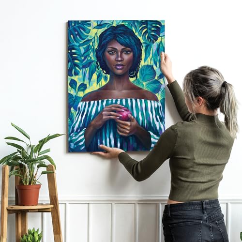 Image of PAINTINGMANTRA Stretched Modern Canvas Wall Art Painting, African Lady Artwork for Living Room, Home, Bedroom, Office Decoration (Set of 1, 16x22 Inch)
