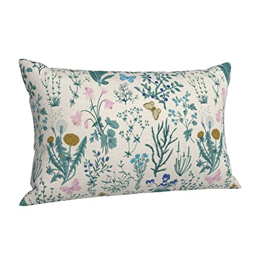 Image of AEIOAE Spring Pillow Covers 12x20 Inch Set of 2,Blue Teal Wild Flower Plant Throw Pillows Case,Seasonal Floral Outdoor Decorative Linen Farmhouse Decor Cushion Covers for Home Sofa Bed Couch