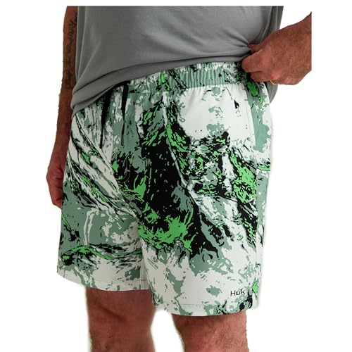 HUK Bermuda masculina padrão Pursuit Volley, secagem rápida, verde neblina