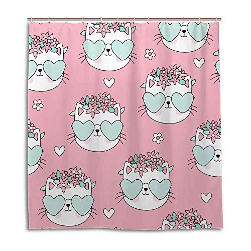 Rideau de douche chat lavable en machine en polyester résistant avec crochets - 2