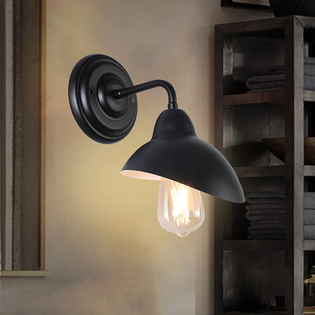 WXKAGF Vintage przemysłowy kinkiet sypialnia kinkiet Retro z metalowym kloszem i podstawą lampy E27 lampy nocne w stylu nordyckim matowe czarne oświetlenie ścienne wewnętrzne do salonu korytarz