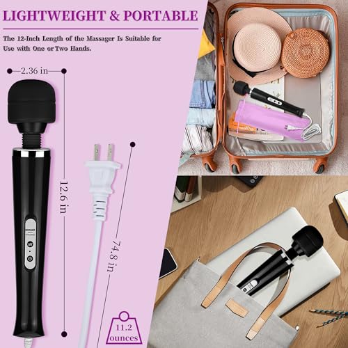 VZVJTR Wired Handheld Massager, Personal Foot Deep Tissue, Back Massager with 10 Speed Settings Strong Vibration for Women, Powerful Whole Body Massage Tool for Muscle, Back, Foot, Neck (Black) - Image 5