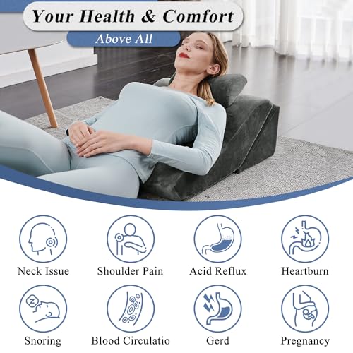 Axelrod Bed Wedge Pillow Set Foam | Adjustable Pillows for Back, Leg and Knee Pain Relief | Post Surgery Ortho Pillow – Anti Snoring, Heartburn, Acid Reflux & GERD- Dark Grey