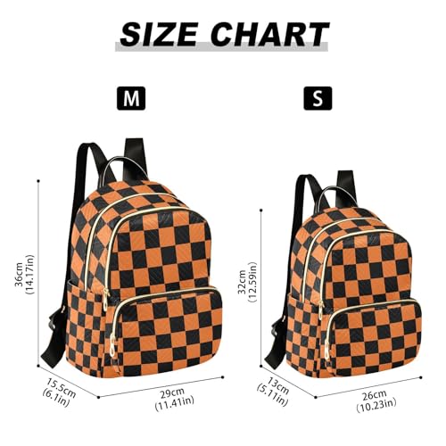 Image of ALAZA Black Orange Checkered Plaid Halloween Women Backpack Purse Ladies Fashion Shoulder Bag Daypack Travel Bag 7.5L