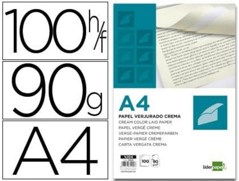 liderpapel vj04 – Pack of 100 Sheets of Paper Laid, A4, 90 g/m²