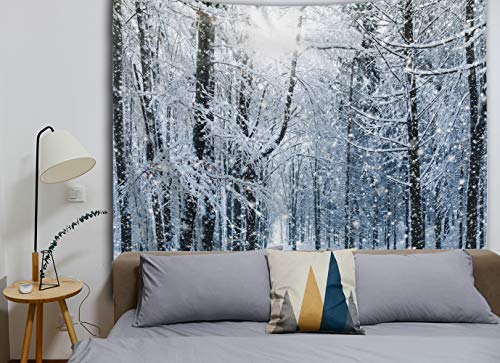 Qiyi Christmas Tapestry Wall Hanging, Holiday Home Decor Backdrop, Winter Party Decoration Blanket For Bedroom Living Room Dorm 80" L X 60" W (203Cmx153Cm) - Snow In The Woods #TOP3