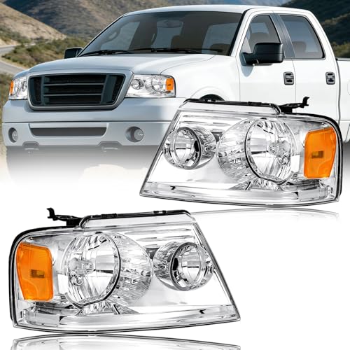 DimFlux Headlight Assembly for 2004-2008 Ford F150/2006-2008 Lincoln Mark LT Pair of Driver Left & Passenger Right Side Replacement Chrome Housing Amber Reflector by DimFlux - Used condition - Image 2