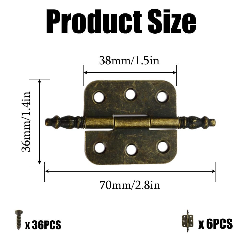 6Pcs Antique Bronze Mini Hinges, 36 x 70mm, 6 Holes - Image 2