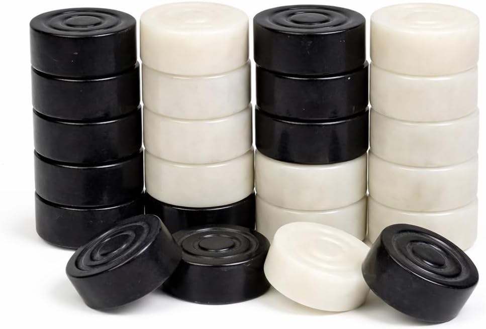 Marble Chess and Checker Pieces Set with Free Storage Box, Collection (White Black)