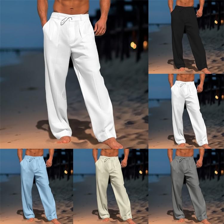 BaronHong Mens Casual Linen Pants Loose Fit Elastic Drawstring Waist Summer Yoga Beach Trousers3