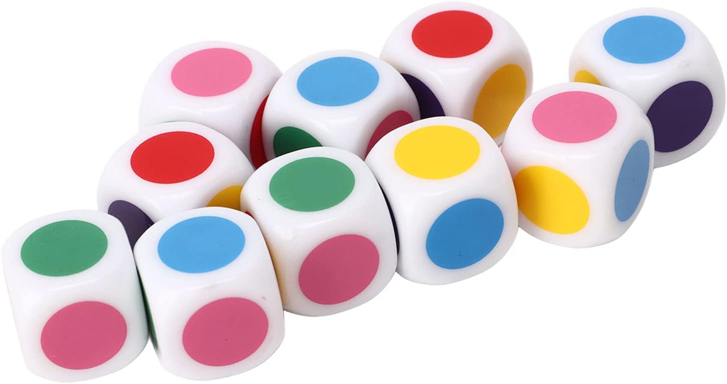 Jaerb6 Colors Sided Dice - 20Pcs Color Dot, Right Angle Teaching, Standard Portable Square Corner Set for Board Games and Digital Teaching