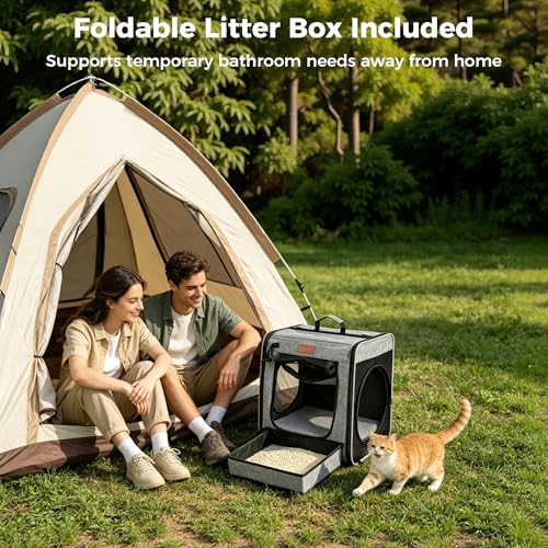 Image of PETUX 2-in-1 Double Cat Carrier with Play Tunnels for Multiple Cats | Portable, Breathable, Soft Side Cat Carrier with Litter Box and Comfortable Hammock for Travel and Vet Visit, 32 inchx13 inchx17 inch