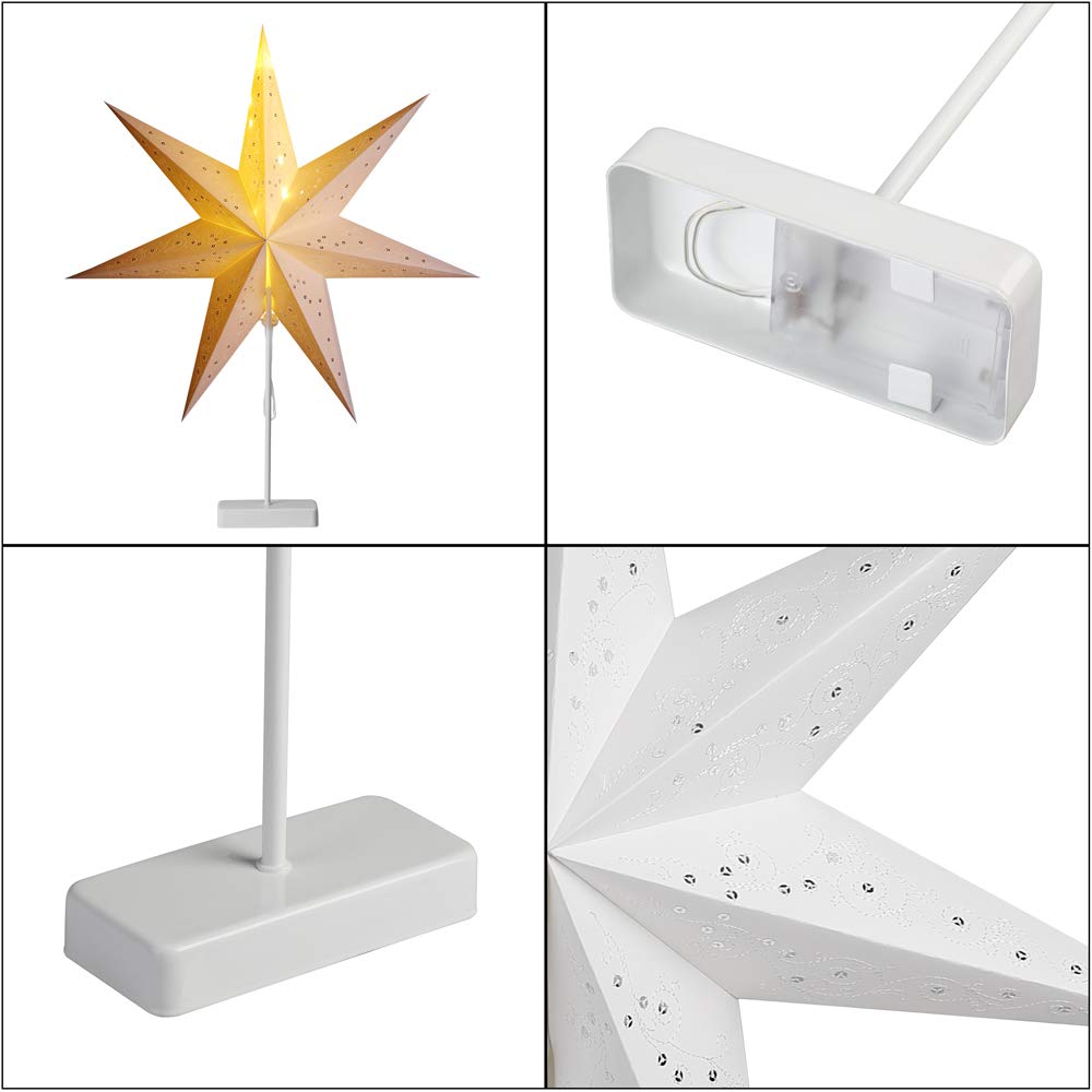 Casaria Gwiazda bożonarodzeniowa LED, bezprzewodowa, 60 cm, ze stojakiem, podświetlana, okienna, bateria, składana, ciepła biel, dekoracja bożonarodzeniowa, gwiazda dekoracyjna