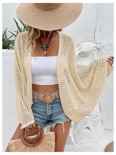 Image of Verdusa Women's Oversized Summer Cardigan Lightweight Sweater Crochet Knit Beach Cover Up Spring Vacation Outfits