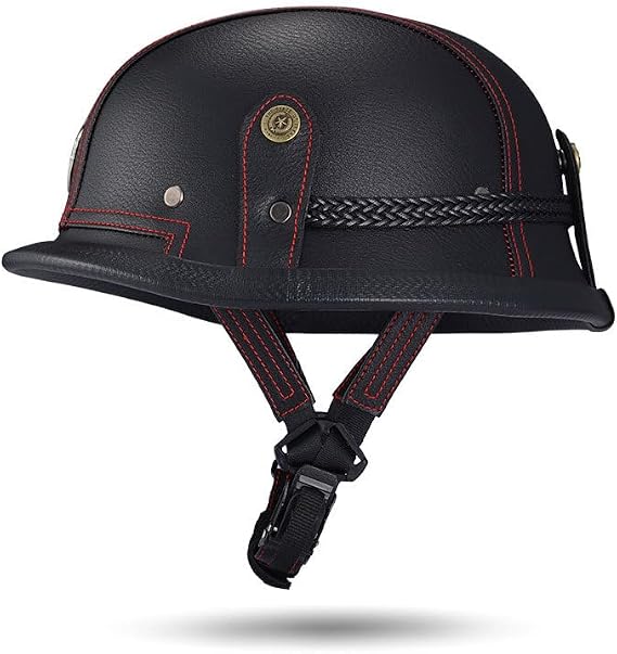 German Style Motorcycle Helmet, Retro Leather Thin Skull Cap Half Helmet for Adult Men Women, Vintage Open Face Novelty Half Shell Helmet for Cruiser Scooter Chopper, DOT Approved