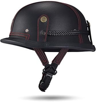 German Style Motorcycle Helmet, Retro Leather Thin Skull Cap Half Helmet for Adult Men Women, Vintage Open Face Novelty Half Shell Helmet for Cruiser Scooter Chopper, DOT Approved