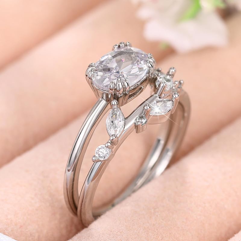 RKKOJJO 925 Sterling Silver Bridal Rings Sets AAA Cubic Zirconia CZ Full Diamond Engagements Rings Wedding 2 Pcs Promise Anniversary White Gold Rings for Women Size 8 - Image 2