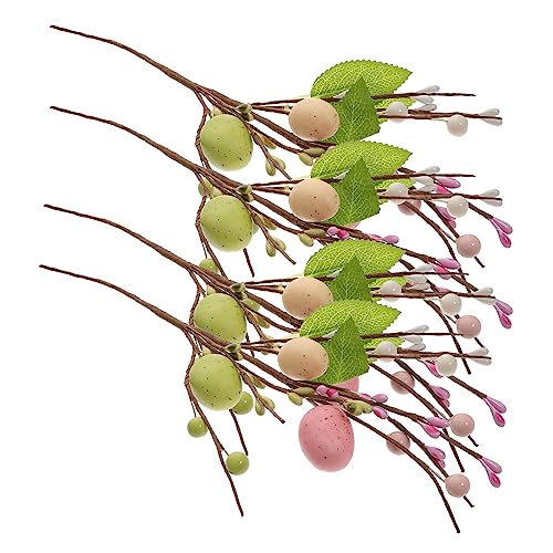 Cabilock 4Pcs Artificial Easter Egg Branches Faux Twig Floral Decoration for Home Decor Party Props and Easter Arrangements Unique Berry Picks for Festive Atmosphere