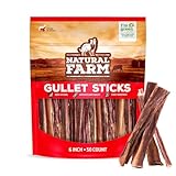 Natural Farm Gullet Sticks (6 Inch, 50 Pack) - One Ingredient Beef Esophagus Chews - Fully Digestible, Promotes Joint & Dental Health, for Pups, Small & Senior Dogs