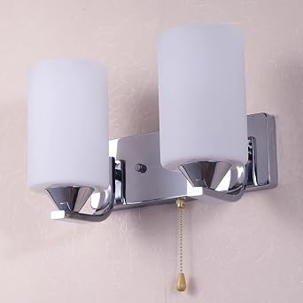2-Heads Bathroom Wall Light Pull Chain Switch Glass Wall Sconce,Wall Mounted Light Living Room BedroomSwitch C
