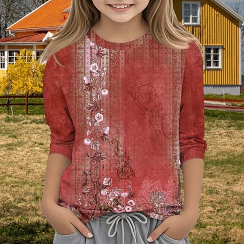 Tween Girls Trendy Clothes Casual Long Sleeve T Shirts Basic Crewneck Printed Flowers Tunic Blouses Tops2