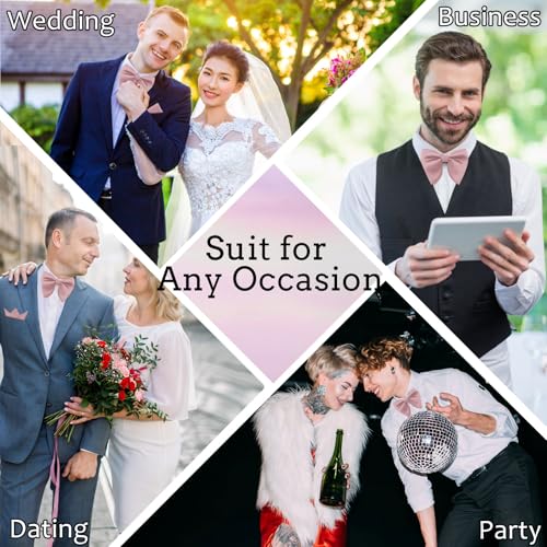 Image of Oversized Bow Ties for Men, Pre-Tied Bow Tie and Handkerchief with Pocket Square Holder Set for Wedding Party Daily