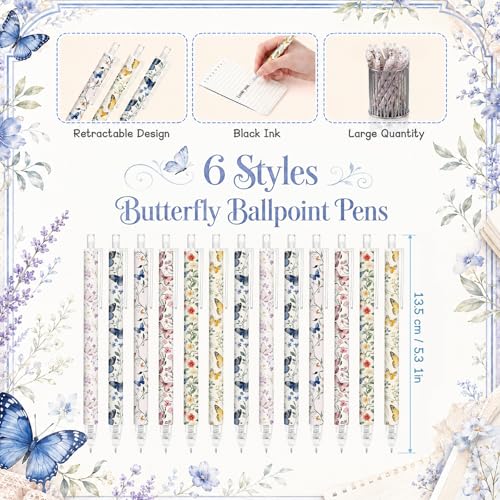 Image of Jetec 60 Pcs Back to School Rustic Butterfly Pens Bulk Gifts for Women Aesthetic Retractable Office Gift for Student Teacher Writing Journal Desk Decor for Girl Teacher Colleague Butterfly Lover
